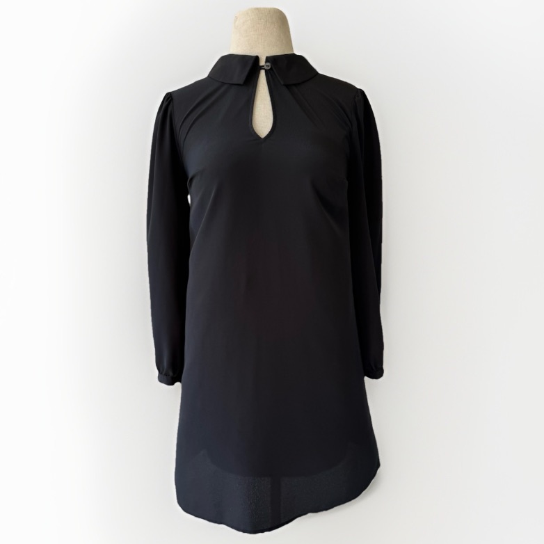 Modcloth Black Off To Neverland Shift Dress Xs Keyhole Neck Lbd Goth Euc
